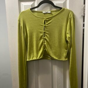 NAD Green Long Sleeve Button-Up Blouse Crop